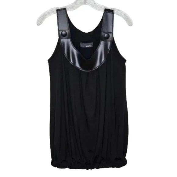 Bikercore Black Faux Leather Collar and Straps Elastic Hemline Blouse Tank Top M - Picture 6 of 6